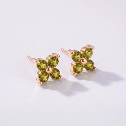Kolczyki kwiatki z kamieniem urodzeniowym — sierpień, perydot