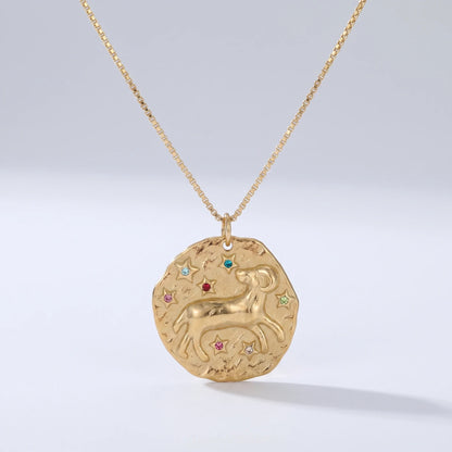 Naszyjnik z rustykalnym medalionem zodiaku: Baran.