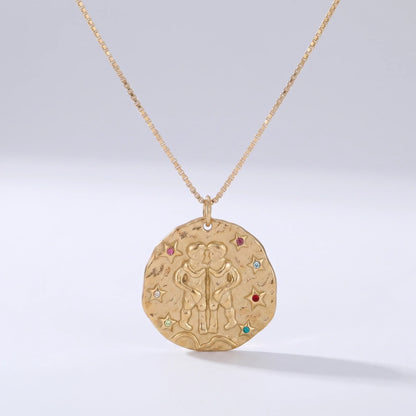 Naszyjnik z rustykalnym medalionem zodiaku: Bliźnięta.