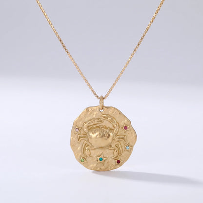 Naszyjnik z rustykalnym medalionem zodiaku: Rak.