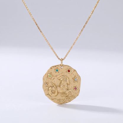 Naszyjnik z rustykalnym medalionem zodiaku: Koziorożec.