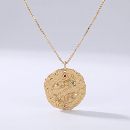 Naszyjnik z rustykalnym medalionem zodiaku: Ryby.