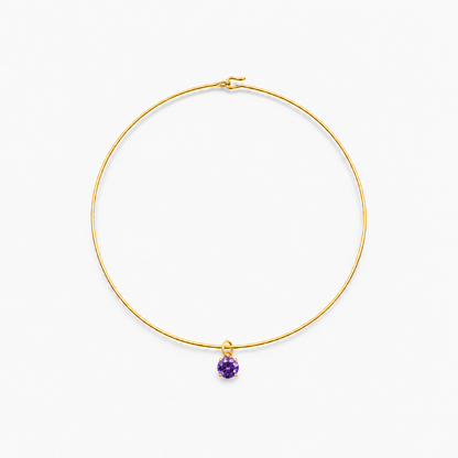 Pozłacany naszyjnik obręcz z kamieniem miesiąca urodzenia — zdjęcie katalogowe, wariant Luty.