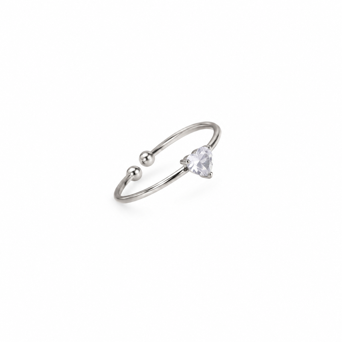 Pierścionek z sercem i kamieniem urodzeniowym — Srebrny, Kwiecień — diament