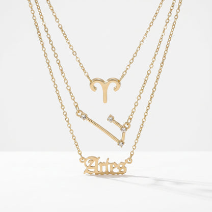 Zestaw 3 złotych naszyjników ze znakiem zodiaku Barana.