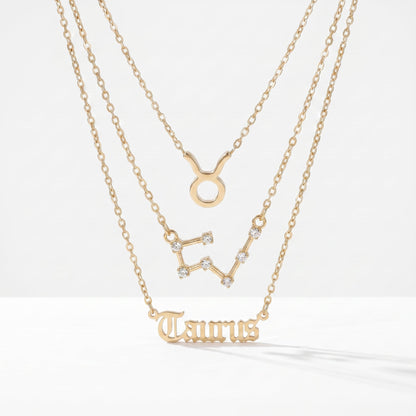 Zestaw 3 złotych naszyjników ze znakiem zodiaku Byka.